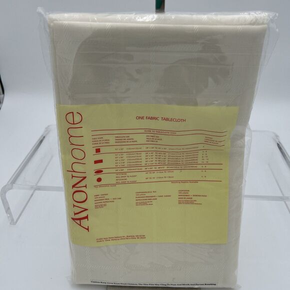 NOS Avon Home Fabric Tablecloth 60" X 84" oblong Cream Square Pattern - Picture 6 of 7